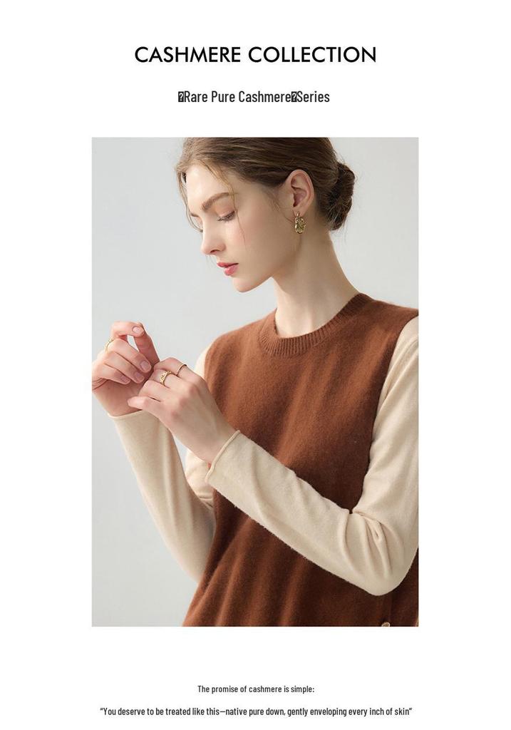 Lekasha Pure Cashmere Twelve-Needle Sleeveless Knit Vest for Autumn/Winter