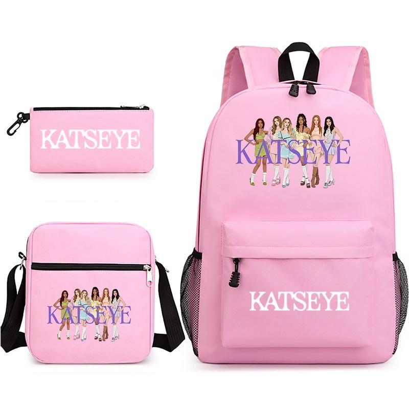 Katseye Kpop Girl Group Print Travel Backpack Laptop School Bag Set of 3, Unisex Large Capacity Daypack