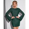 Women's Shiny Sequin Backless Lace Up Mini Dress Long Sleeved Shiny Tight Party Casual Dresses