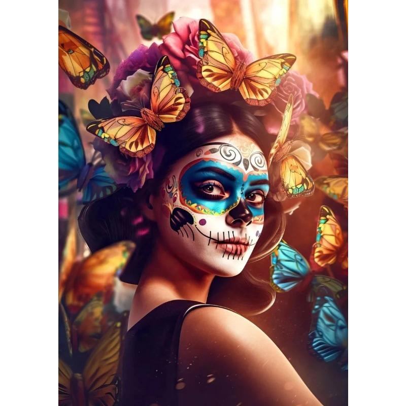 Day of The Dead Flowers and Beauty Skull Posters Prints Woman Halloween Canvas Painting Abstract Wall Art Picture Decoration