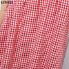 VONDA Summer Women Sleeveless Strap Plaid Print Casual Long Dress Sundress