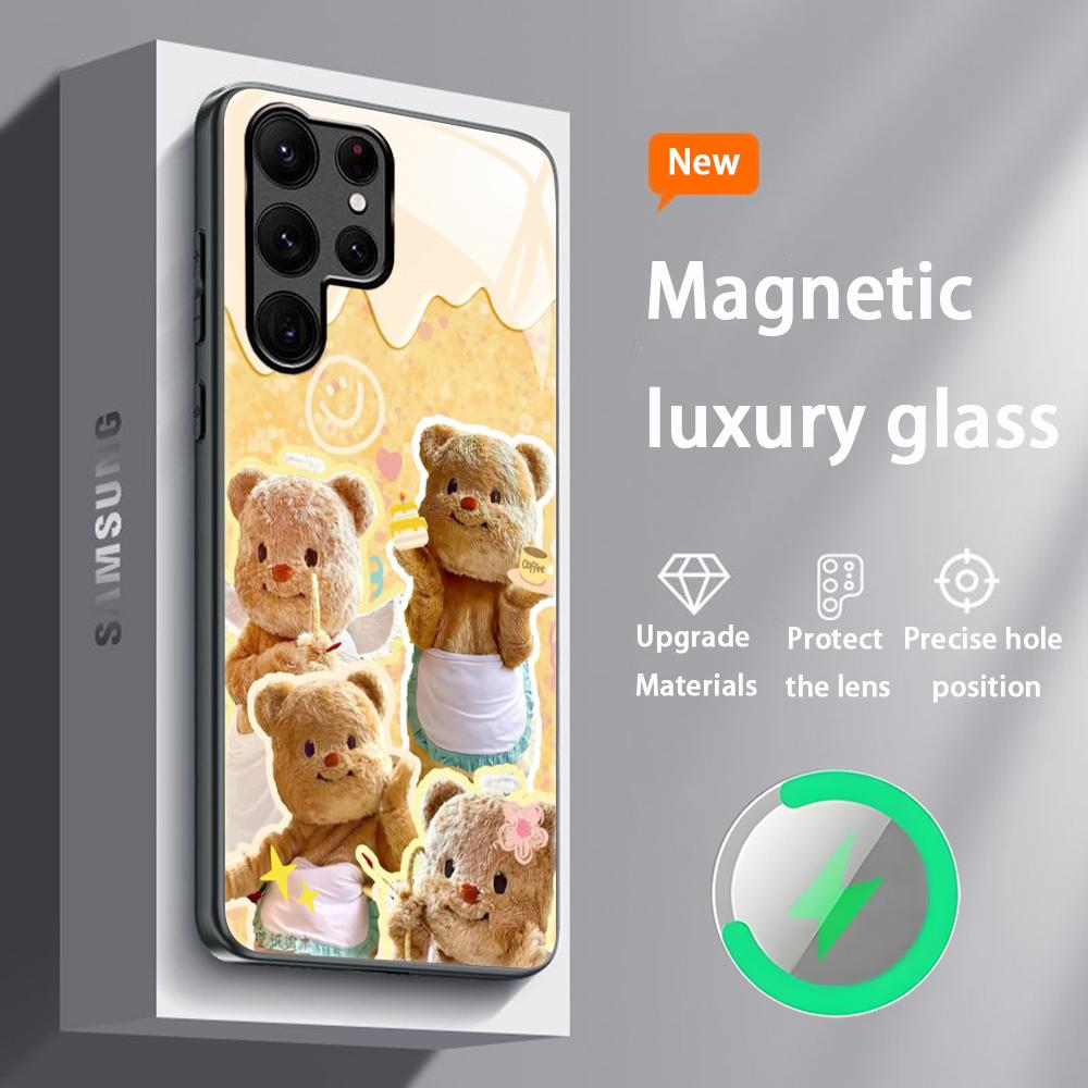 Brand B-Butter Bear Cartoon Phone Case For Samsung S26 S25 S24 S23 S22 S21 S20 Plus Ultra Glass Magnetic Case