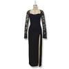 Women's Autumn/winter Lace Splicing Long Sleeve Sexy Slit Slim Dress Dress