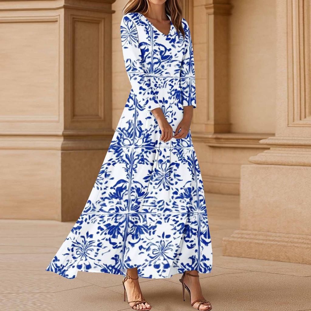 Women's Three-quarter Sleeves Fashionable Floral Print Loose Casual Comfortable Dress