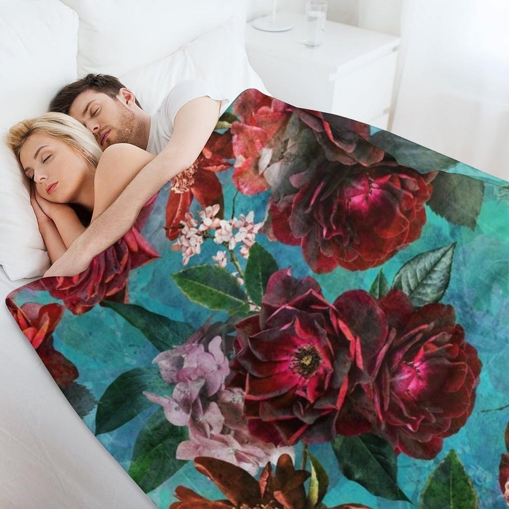 Turquoise Vintage Summer Roses Garden Throw Blanket decorative anime Plush Soft Plush Plaid Blankets