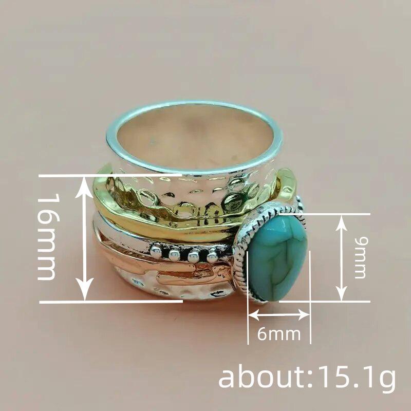 Vintage Imitation Turquoise Ring, Water Drop Three-Color Ring, Domineering Bohemian Ring.