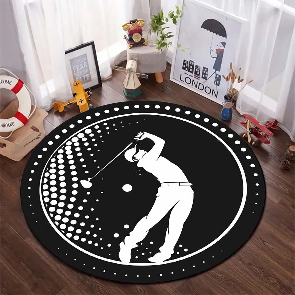 Golf Pattern Round Rug Office Chair Round Non-Slip Mat Fashionable Decoration Crystal Velvet