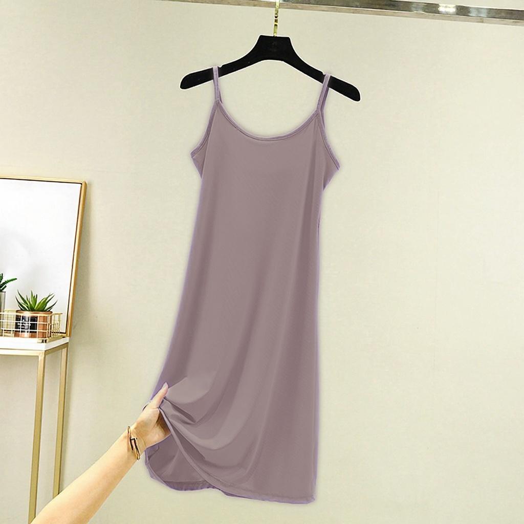 Women's Loose Casual Nightgown With Camisole And Short Color Bottom Dress Underneath