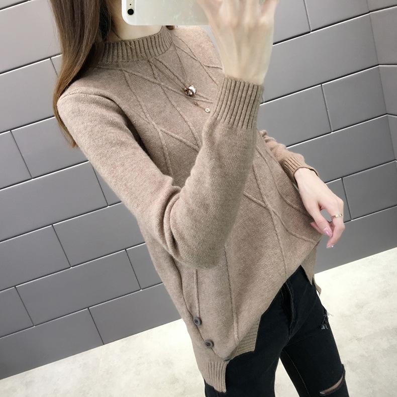 Autumn and Winter Women's Sweater Half High Collar Long Sleeve Versatile Knitted Shirt for Women