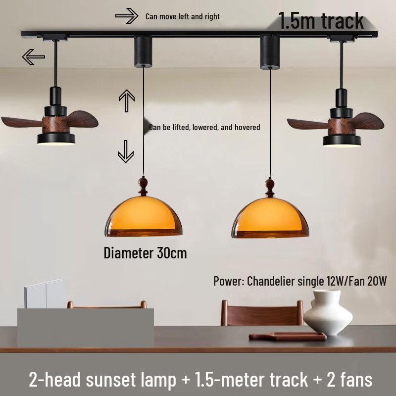 Dream Bubble Pendant Dining Light with Sunset Effect, Track & Fans