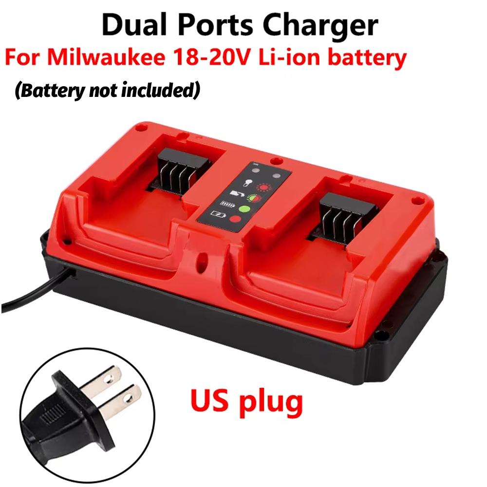

Lithium Battery Charger for Milwaukee 18V Lithium-Ion Battery 90W Fast Dual Charger 2-Port Simultaneous Charging US Plug