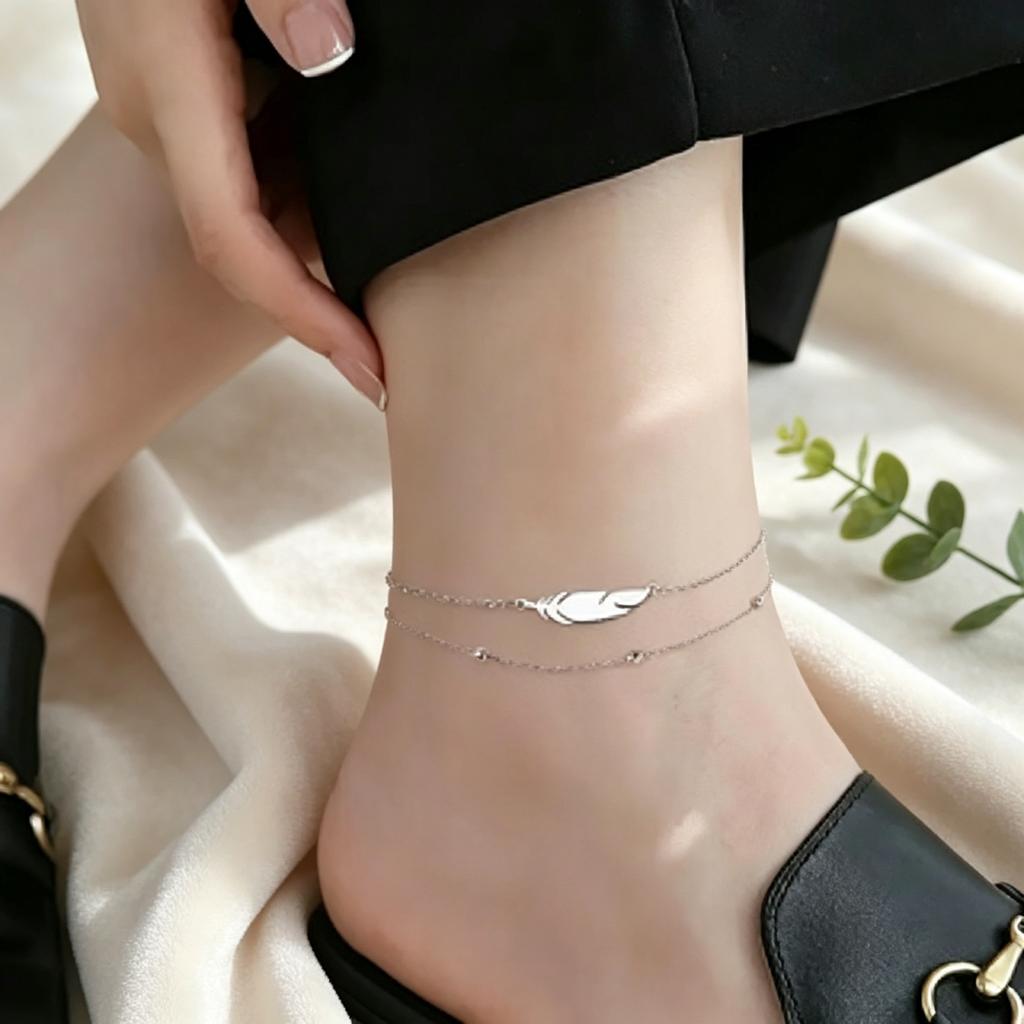 1PC Bohemian Style Chic Ankle Feather Ankle Chain Stainless Steel Beach Style Fashionable Summer Foot Beach Jewelry