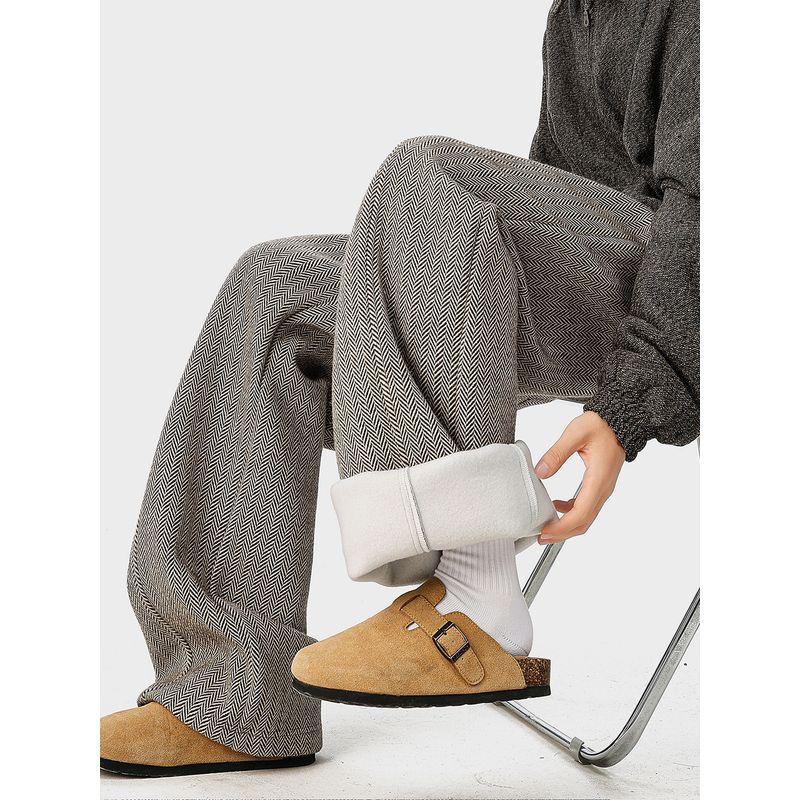 51 Hip-Hop Trendy Brand Fleece-Lined Thickened Pants for Men, Winter American Vintage Style Drapey Fleece-Lined Straight-Leg Casual Trousers