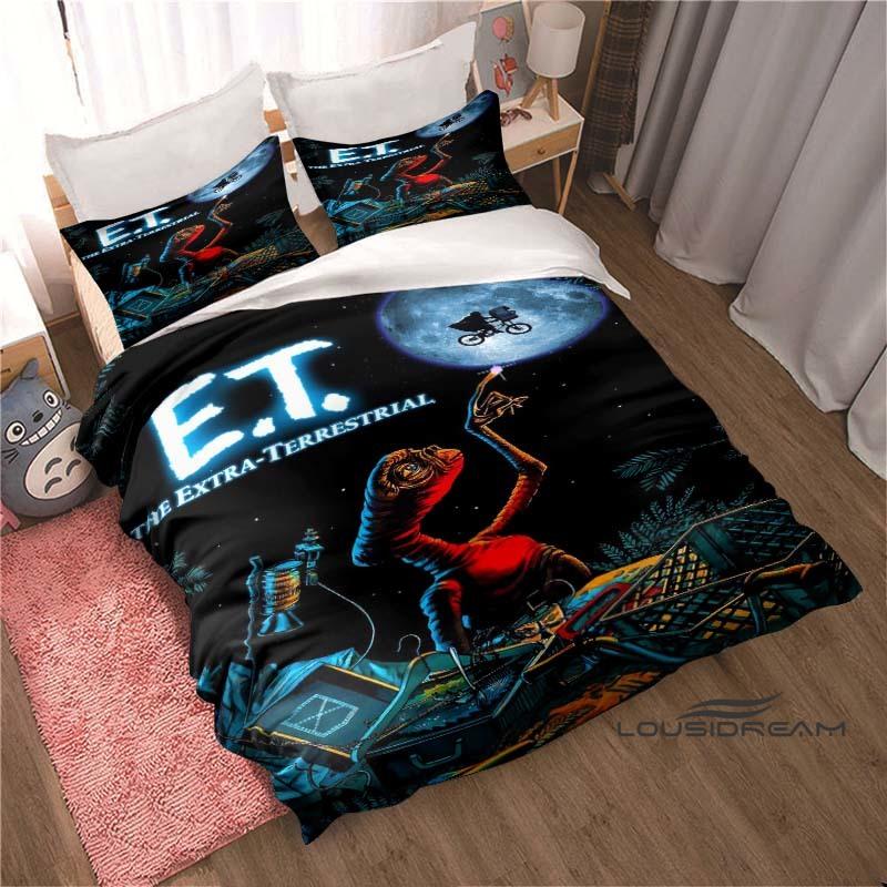 "E.T. Ensemble de literie 3 pièces « E.T. l'Extra-Terrestre » avec imprimé dessin animé — Housse de couette et taies d'oreiller | Convient aux adolescents et aux enfants