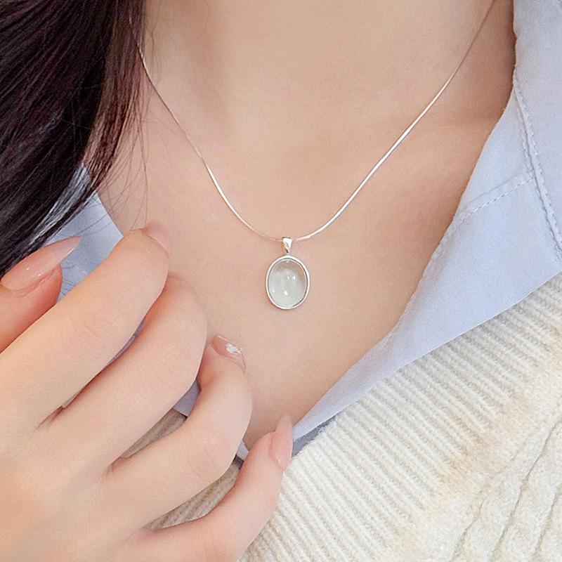 Banyan Tree Halskette aus S925-Silber mit ovalem Aquamarin-Mondstein – einzigartige Schlüsselbeinkette für die Freundin 