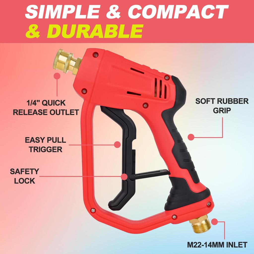 Pressure Washer Short Gun with M22-14mm Inlet and 1/4” Quick Connector Coupler, Power Washer Gun Compatible with Foam Cannon, Spray Nozzle