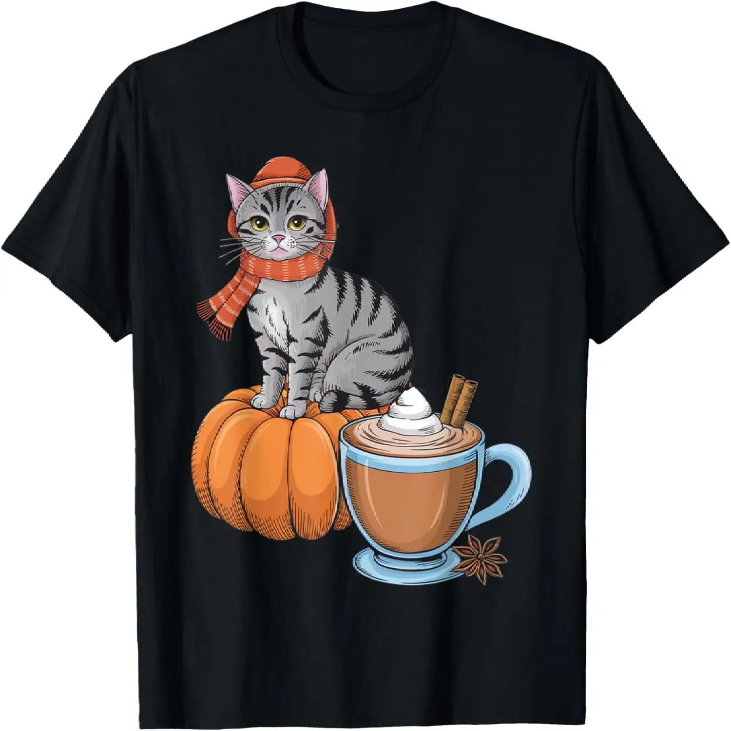 

Funny Cat Pumpkin Spice Coffee Thanksgiving Autumn Cat Lover T-Shirt S разноцветный