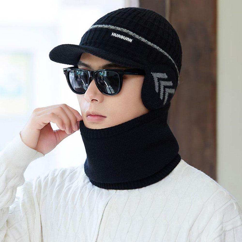 Thickened Velvet Men Beanie Hat Soft Beanies Knitted Hat Outdoor Cap and Scarf Set Boys Girls