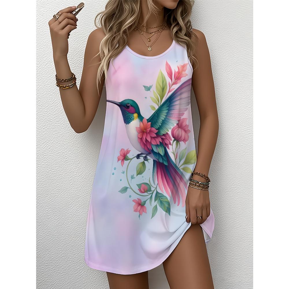 Women's Floral 3D Print Sleeveless A-Line Dress Summer Casual Bohemian Beach Dress Vibrant Y2k Ladies Clothes Dresses Woman Tops