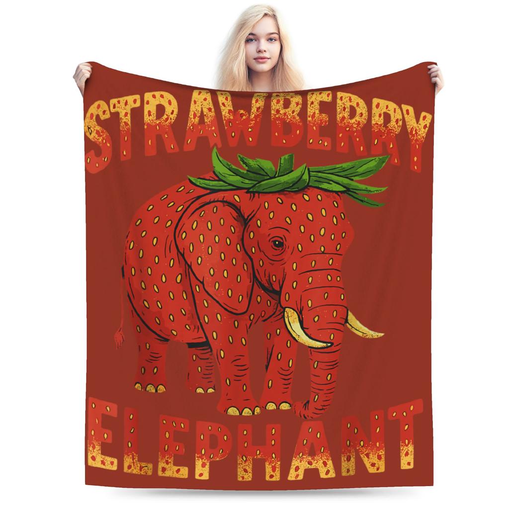 Cartoon strawberry elephant pattern Flannel printed blanket suitable for all seasons suitable for living room office sofa travel