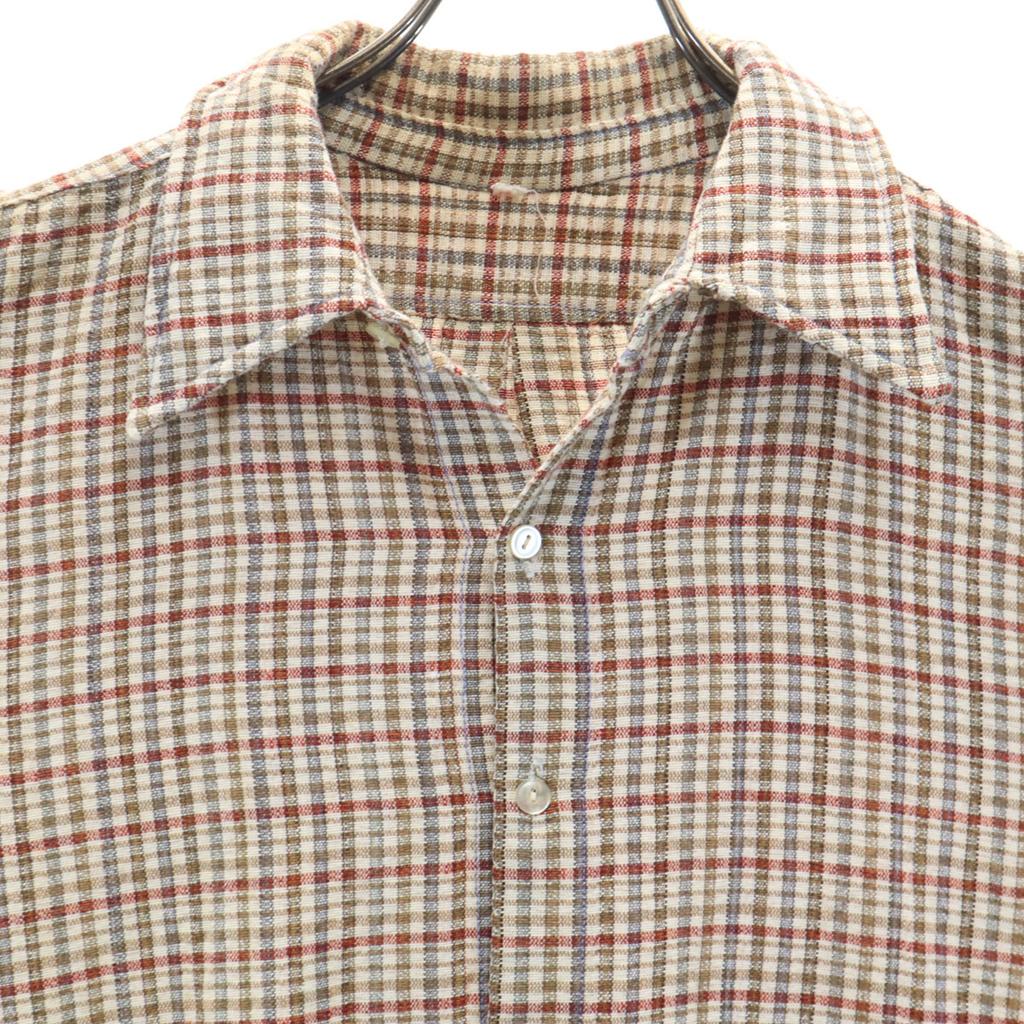 VINTAGE 40s 50s Triangle gusset vintage euro Check Pattern Long sleeve half button shirt Men's Used