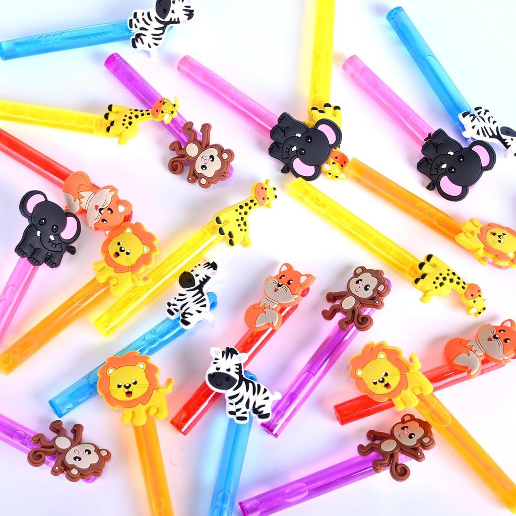 24PCS Animal Bubble Wands for Wild One Birthday Baby Shower Decorations Safari Jungle Theme Party Favors Supplies, Pinata Suffer, Goodie Bags Filler,