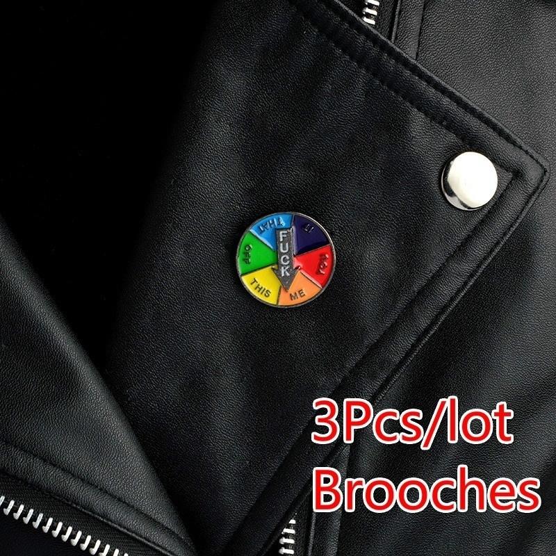 1Pc/3Pcs Pu Jacket Lapel Pins Turntable Pins "OFF ME YOU IT THIS THAT"cartoon Fun Enamel Pins Jewelr