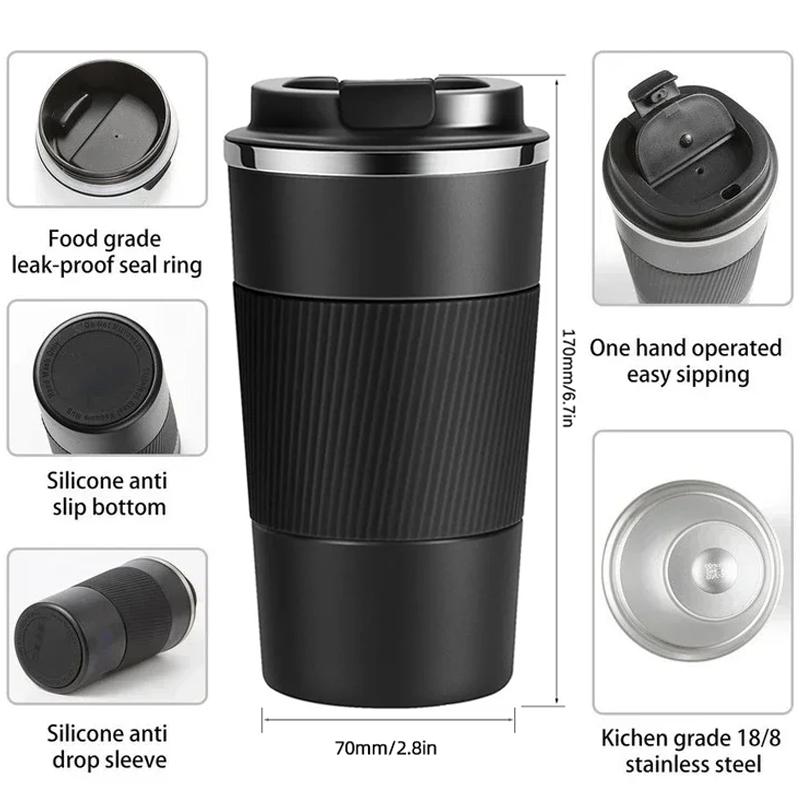 

510 мл дорожная кофейная кружка из нержавеющей стали термокружка герметичная автомобильная термокружка термос портативные изолированные бутылки 510ml чёрный