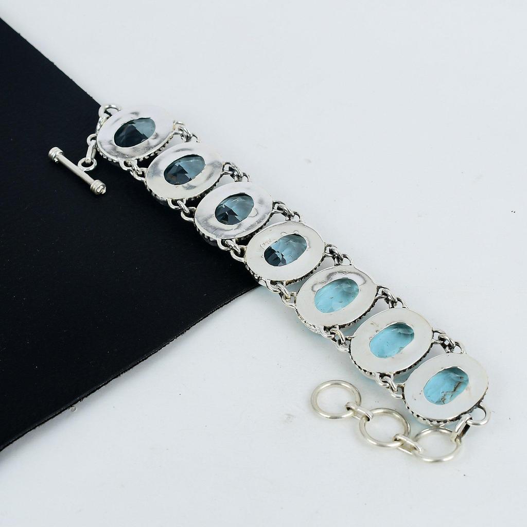 Dainty Aquamarline Gemstone Handmade 925 Sterling Silver Bracelet, Aquamarline Bracelet For Wife , Unisex Bracelet, Party Wear Gift