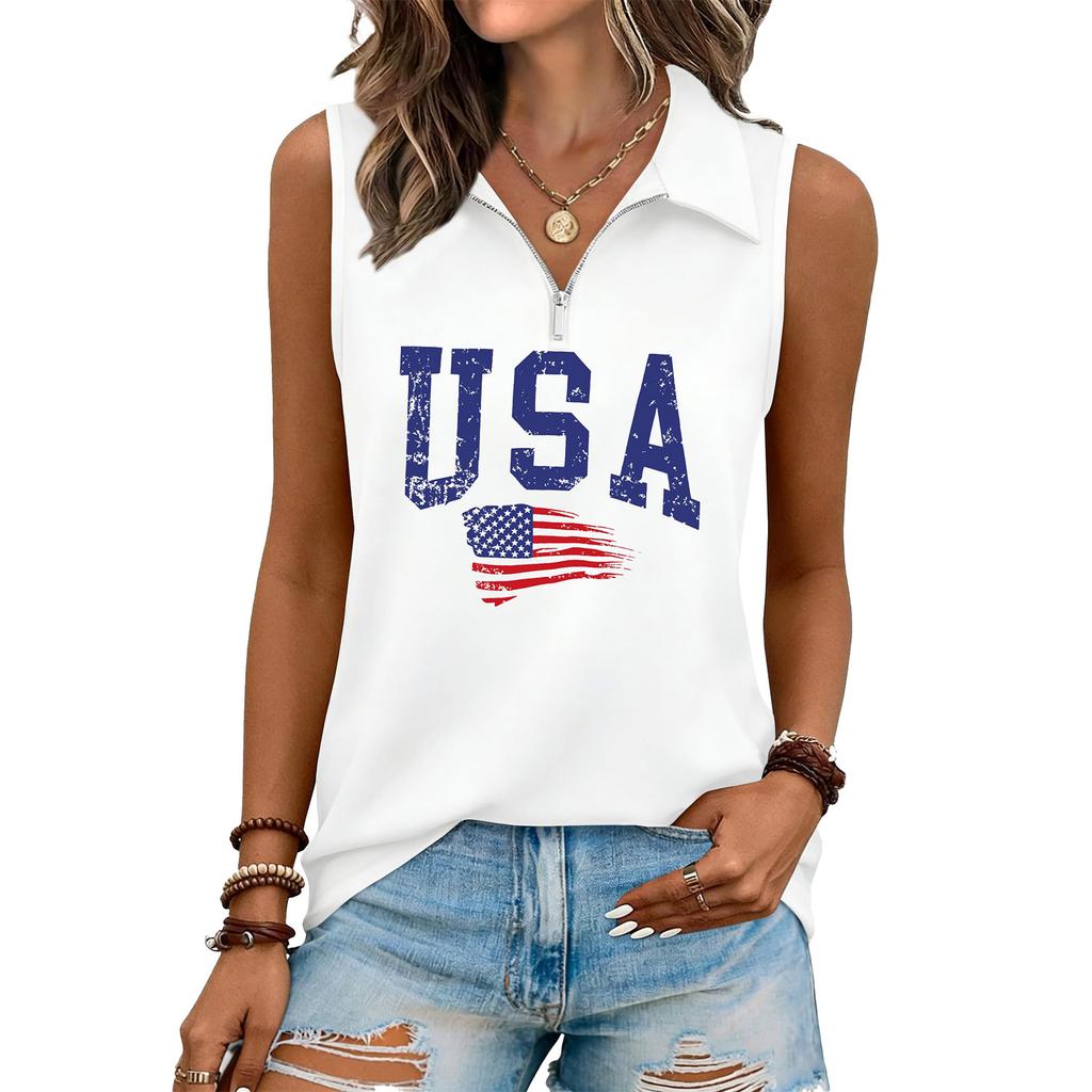 Women's Fashion Letter Print Zip-Up Sleeveless Tank Top