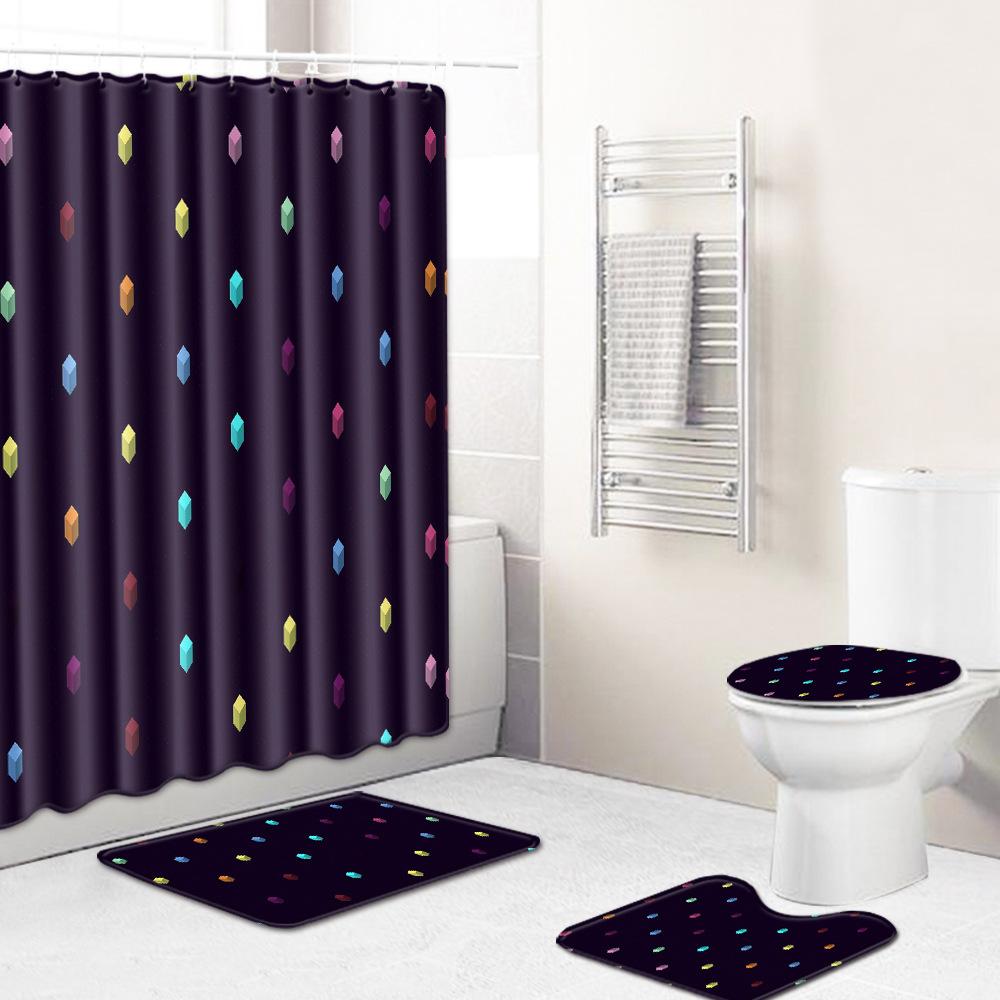 Fashion Textured Bathroom Shower Curtain Floor Mat Toilet Cover Foot Mat Four-Piece Pattern Size