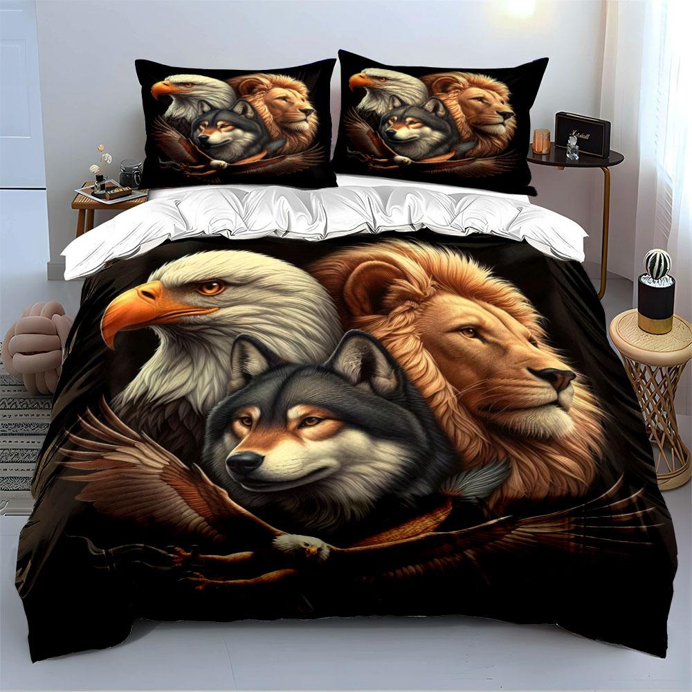 Eagle, Wolf, Lion Animal Print Bedding Duvet Cover Set Duvet Cover Pillowcases (1 * Duvet Cover 2 * Pillowcases, without duvet insert)