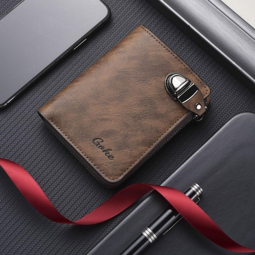 Solid Color Men's Wallet Zipper Leather Coin Purse Luxury Business Card Holder Gift