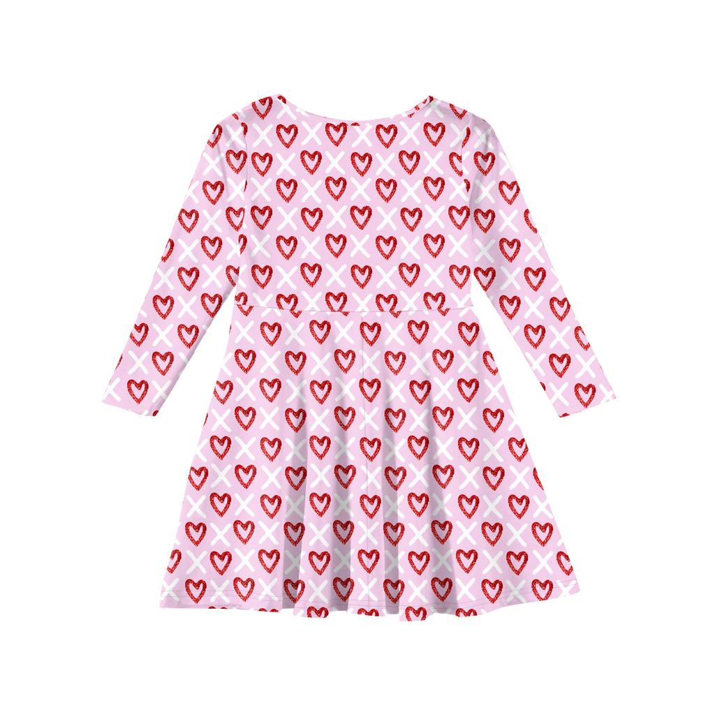 Sommer-Prinzessinnenkleid für Mädchen, Langarm A-Linien T-Shirt-Kleid Valentinstag