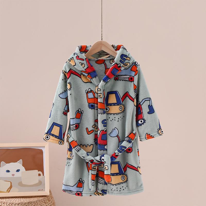 Children's Cartoon Coral Fleece Bathrobe - Flannel Robe for Boys & Girls, All Seasons