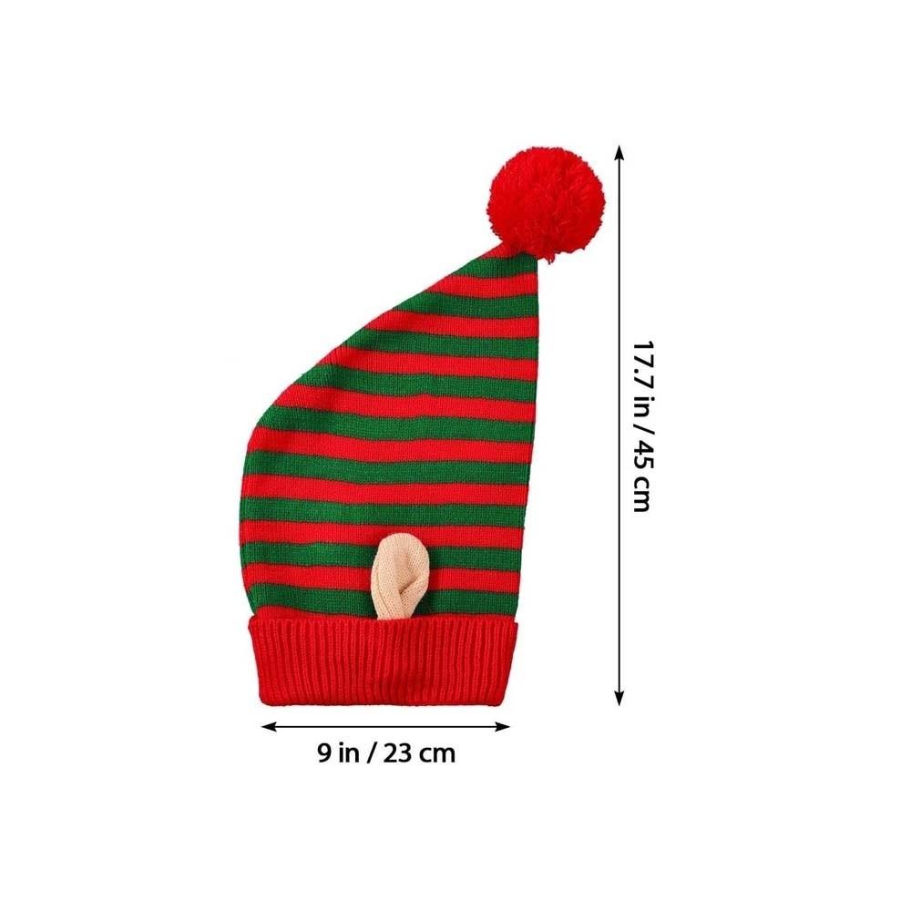 Xmas Costume Headpiece Knitted Christmas Beanie Contrast Color Warm Elf Knit Hat Cute Thick Pointed Pom Bonnet Photography