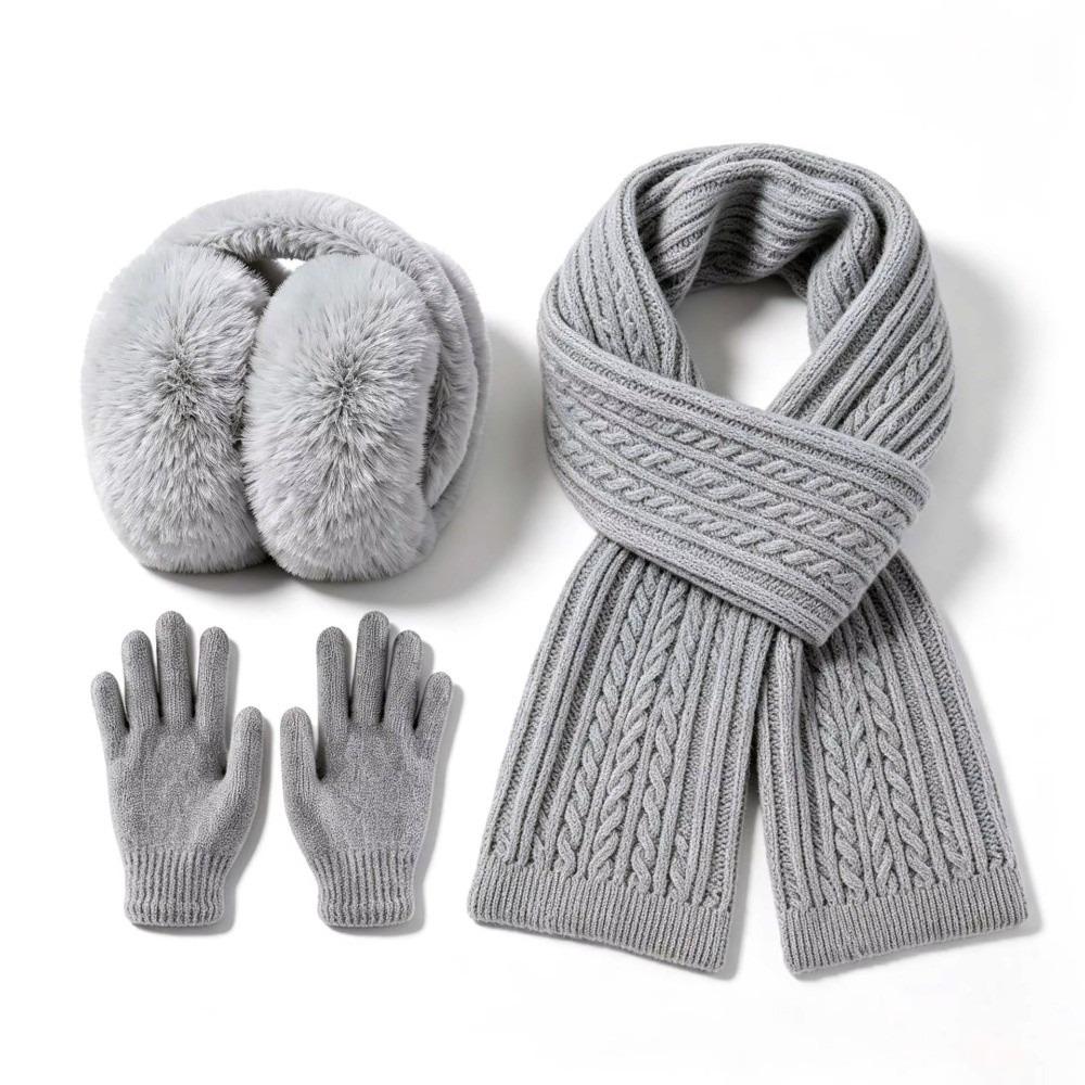 Elastic Woolen Neck Scarf Cold Proof Knitted Scarf Fashion Kids Earmuffs Scarf Gloves Set  Daily