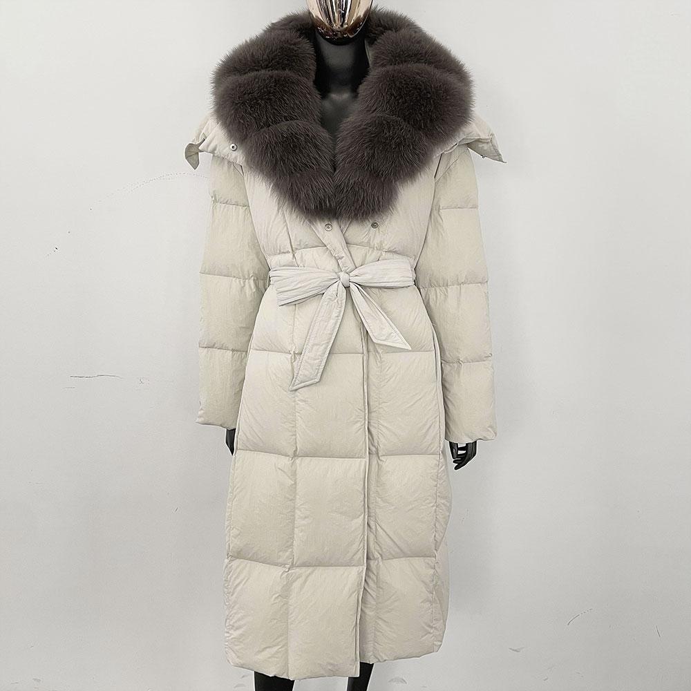 OFTBUY 2024 Winter Women Coat Real Natural Fox Fur Collar Thick Warm Long Jacket Turn-down Detachable Outerwear Streetwear