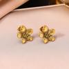 Elegant 18K Gold & Stainless Steel Five-Petal Flower Pendant Necklace & Earring Set for Women