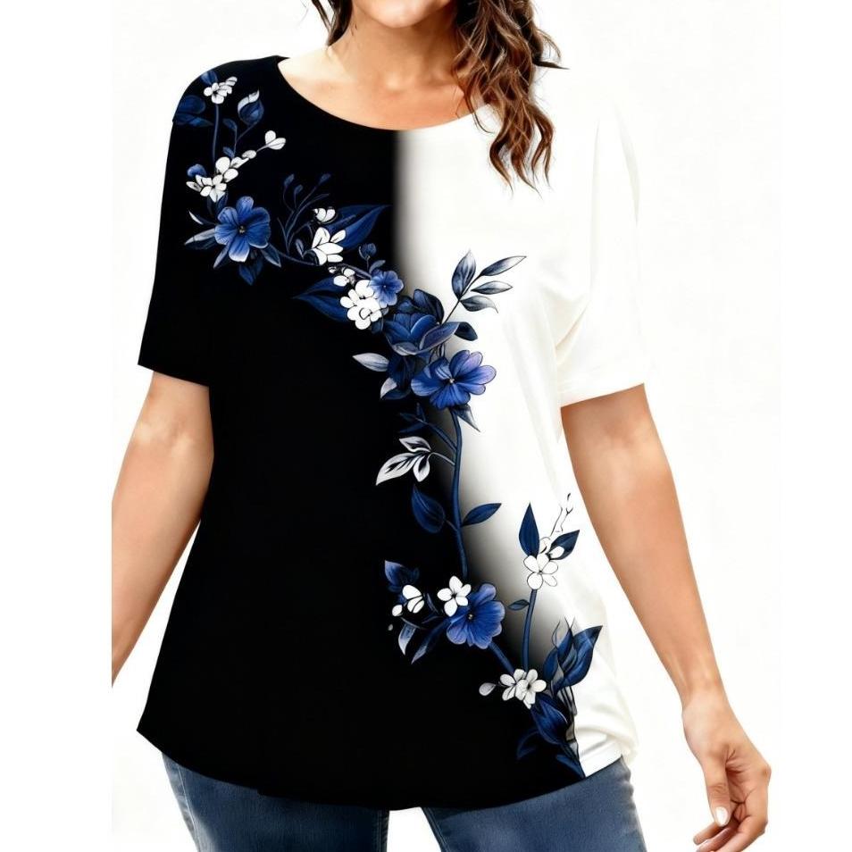 Damen T-Shirt mit Blumendruck Sommer Alltags-Freizeit Damen T-Shirts Outdoor Streetwear Kurzarm Top