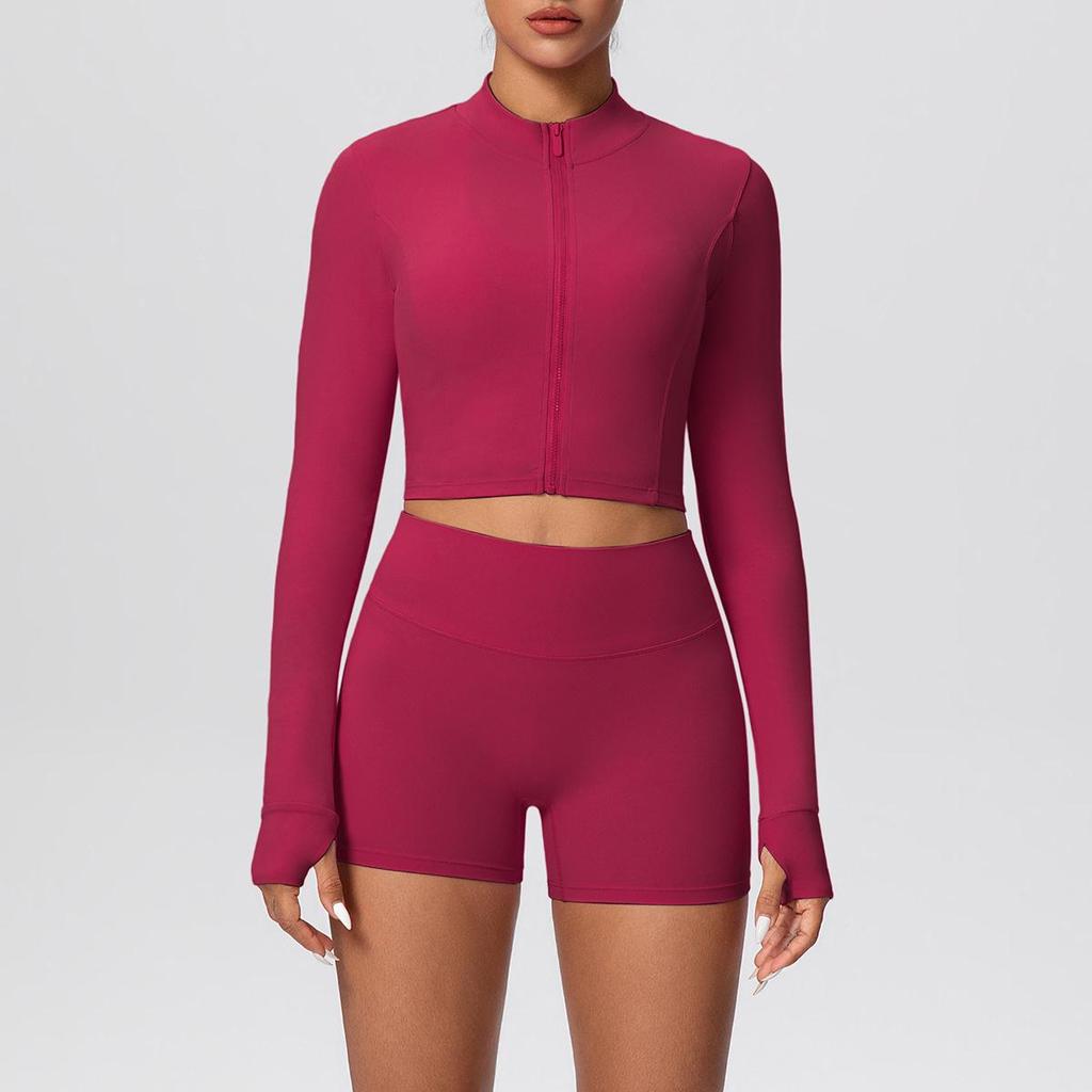 High-Waisted Hip-Lift Sports Shorts & Zip Jacket Yoga Set - Nude Feel for Casual Run & Fitness