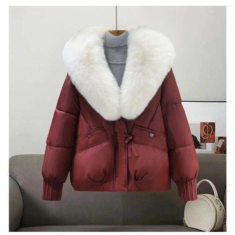 Autumn and Winter Women's Big Fur Collar Cotton-padded Jacket New Age-reducing Short Cotton-padded Clothes