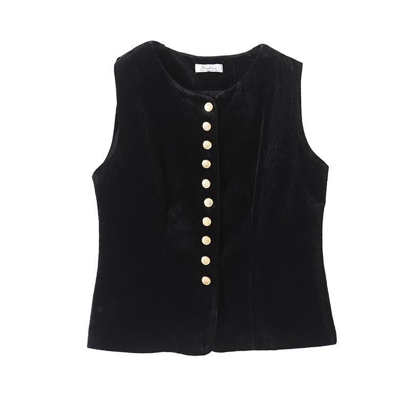French retro fashionable vest top women's 2025 autumn new high-end velvet black vest