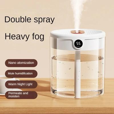 2L Dual Spray Humidifier USB Large Capacity Home Quiet Bedroom LED Digital Display Night Light Office Desktop Mini Diffuser