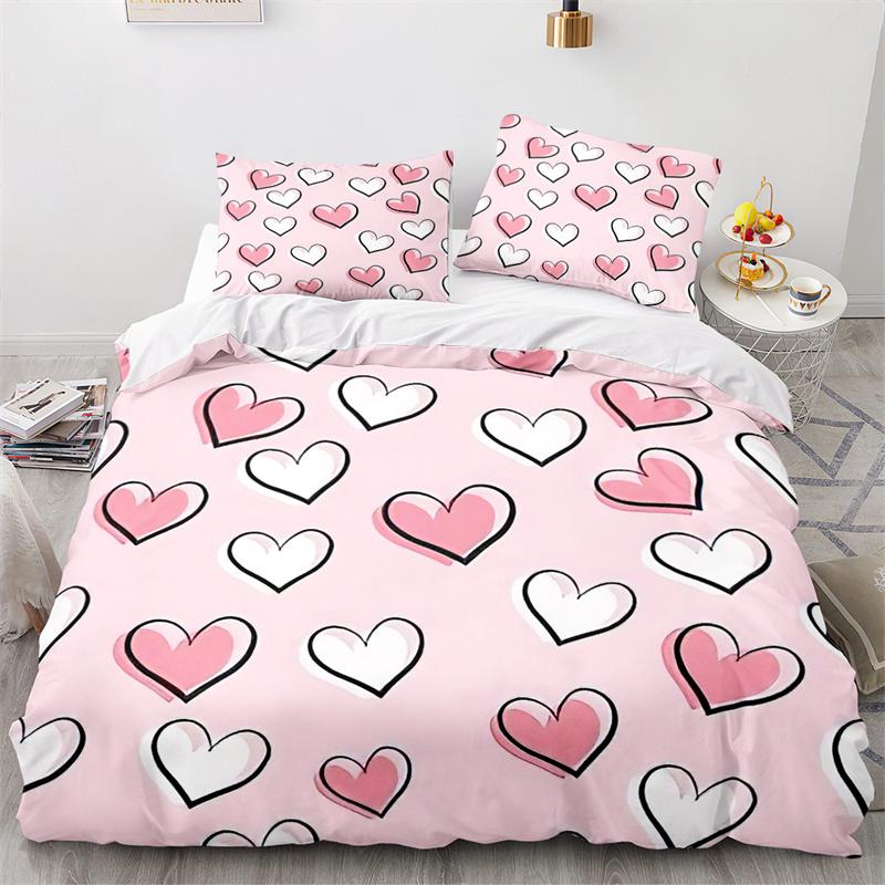 Love Heart Duvet Cover Romantic Theme Bedding Set Microfiber Cartoon Comforter Cover Full King Queen For Girls Teen Adult Gifts