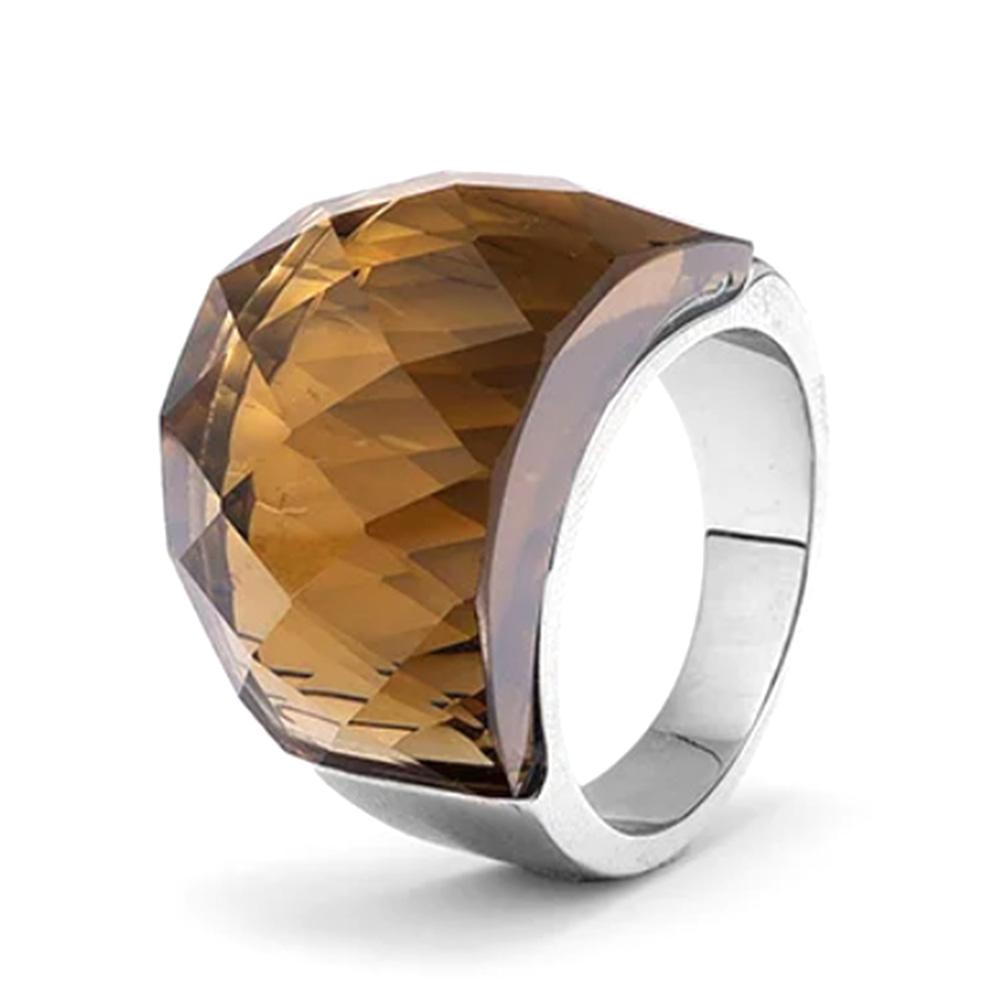Titanium Steel Bold Gradient Ring Semi-Transparent Multi-Color Zircon Jewelry Edgy Stackable Everyday Accessories