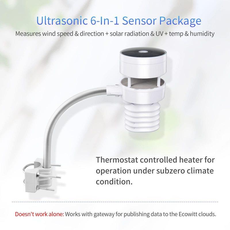 

Ecowitt WS80 6-in-1 Solar Powered Ultrasonic Anemometer with Light & UV, Thermo-hygrometer Weather Station Sensor - Sensor Only North America 915MHz
