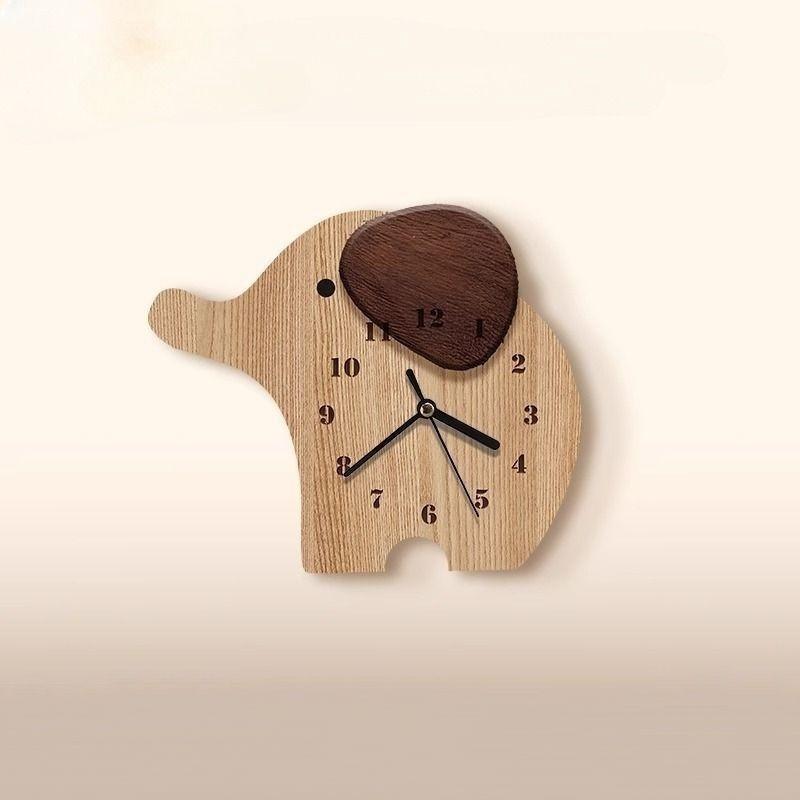 Elephant Wall Clock Restaurant's New Log-style Decorative Painting, Cute Cartoon Clock, and Creative Clock Wall Hanging in The Living Room