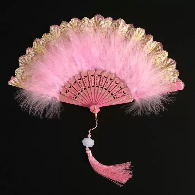 Lolita Fan Feather Net Red Retro Style for Cheongsam Dance Catwalk Court Fairy Girl Fan
