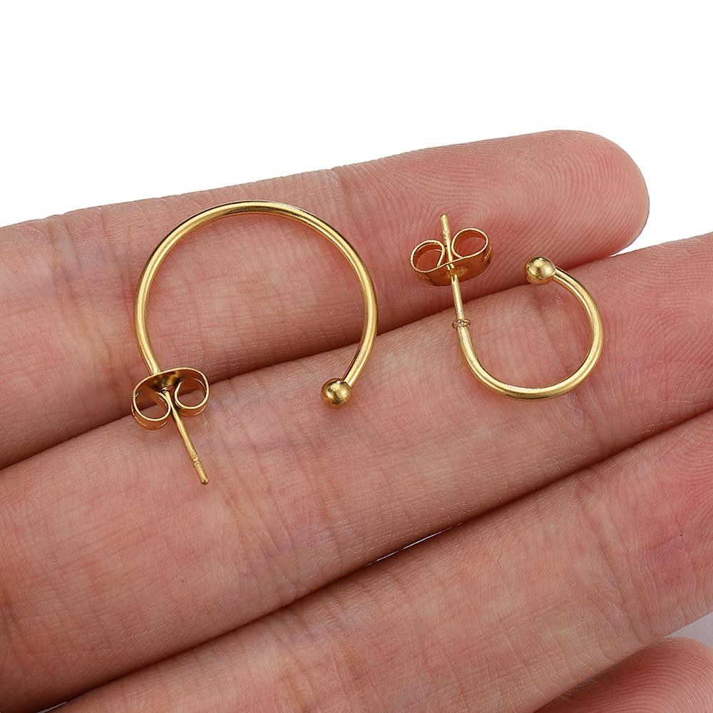 10pcs Stainless Steel Gold Plated C Shape Huggie Earring Posts Anti-allergy Stud Earrings Components for DIY Women Jewelry Gifts